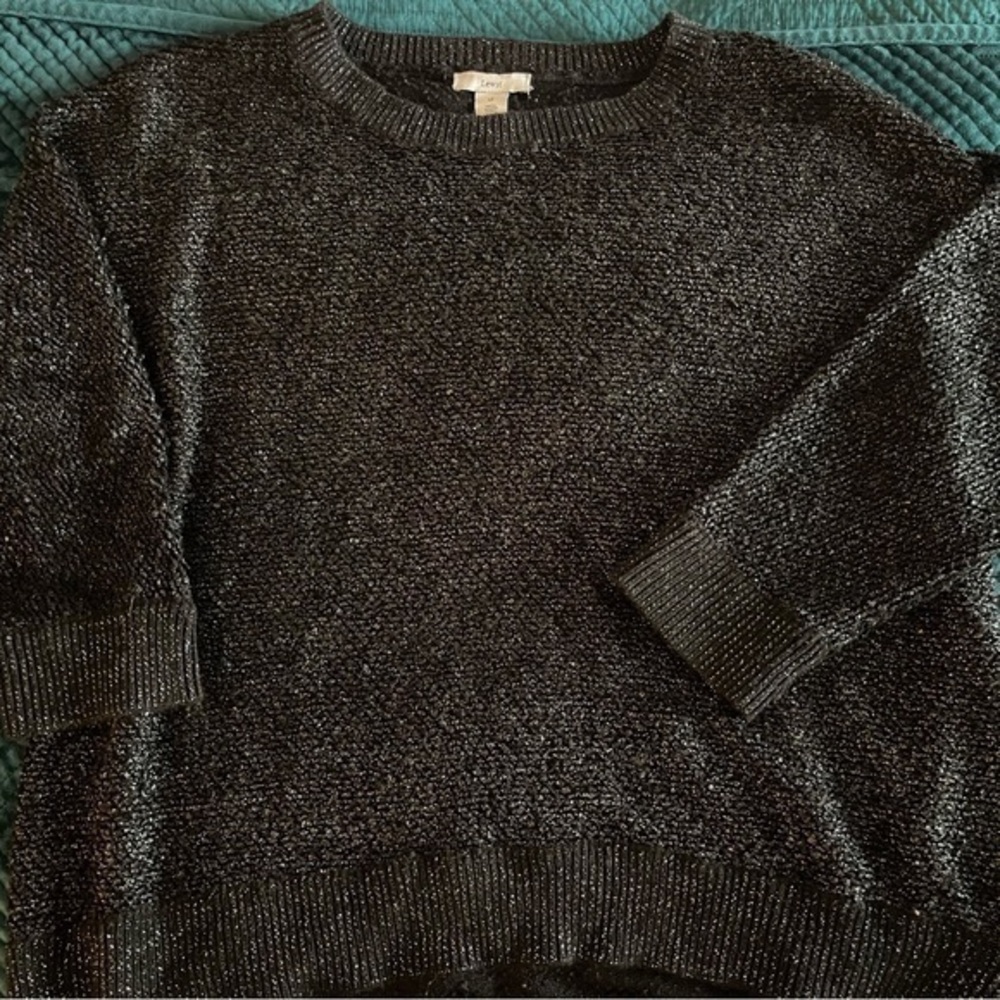 Lewit XL black and silver sparkle lightweight knit 3/4 sleeve sweater designer